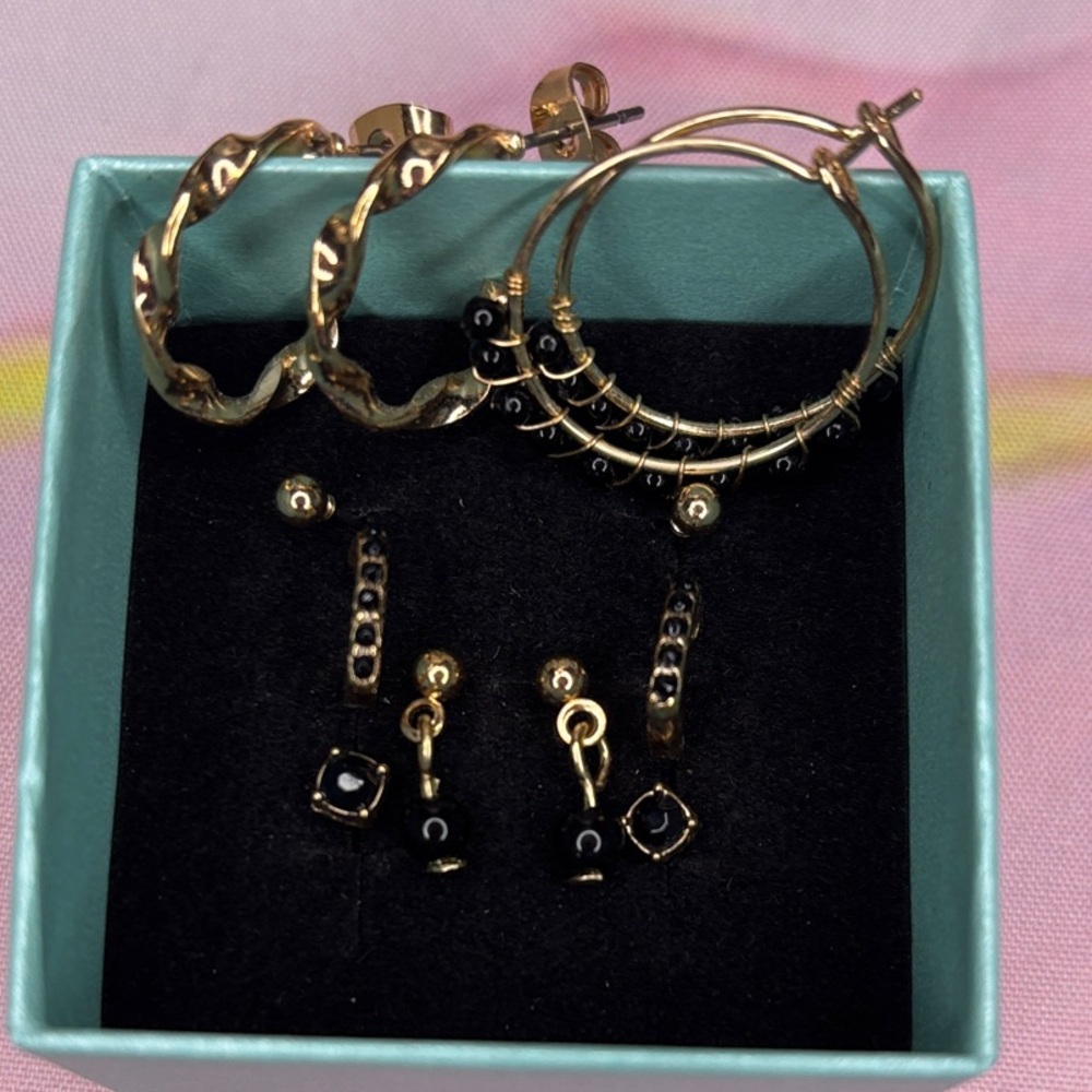 Set of 6 Dainty Gold and Black Earrings